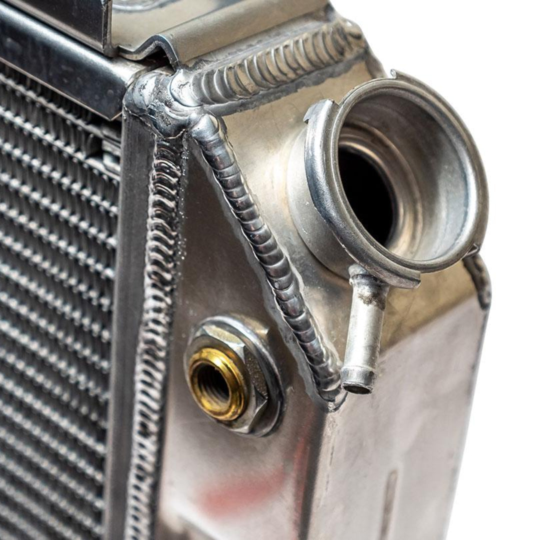 Aluminum radiator with four-core design for SBF V8 engine, front view
