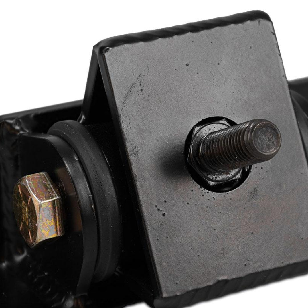 Black rubber motor mounts with steel brackets for V8 engine, side view