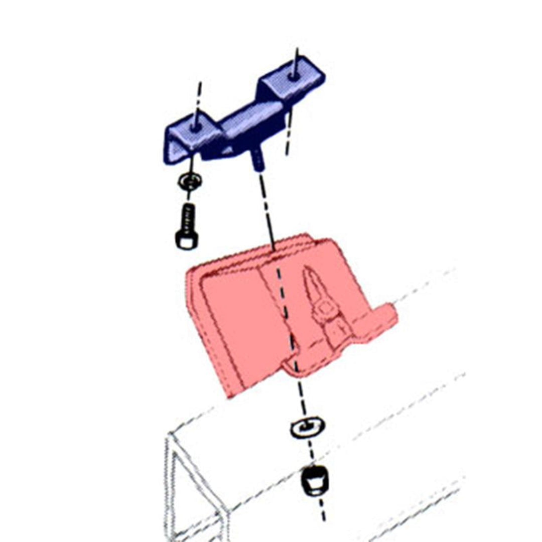 Black V8 motor mount with bolt holes and rubber bushings, side view