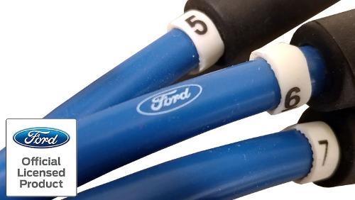 8MM Spark Plug Wire Set, BLUE w/Ford Logo, 1966-75 Ford Bronco