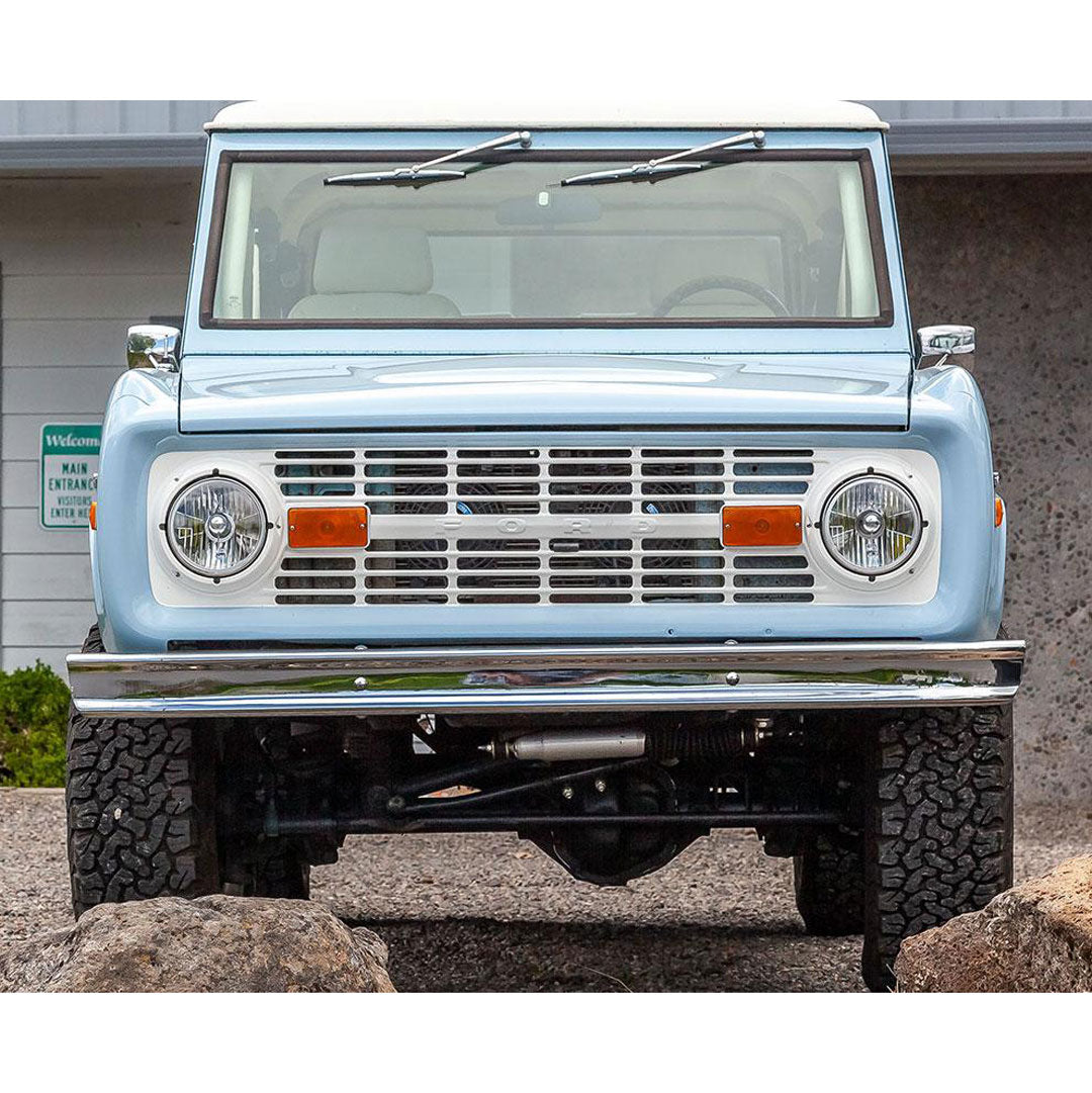 Stock Chrome Bumper, Front or Rear With Hole for Bumperettes, 1966-77 Ford Bronco
