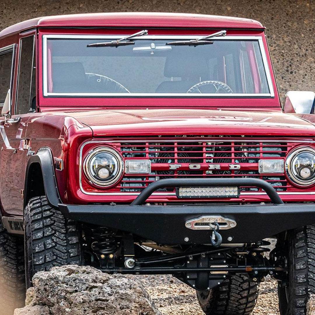 Slotted chrome windshield seal for classic Ford Bronco, side view