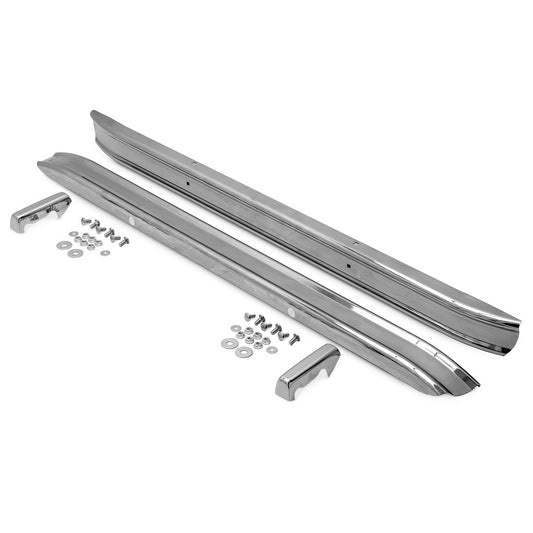 Chrome bumpers with bumperettes and mounting bolts for Ford Bronco, front view
