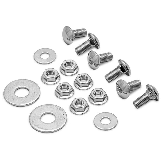 Chrome-plated bumper bolt hardware kit for classic Ford Bronco, close-up detail shot