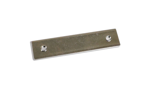 Bronze metal latch backing plate with mounting holes, side view