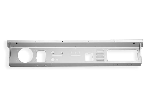 Steel dash panel with radio delete slot for 1974-77 Ford Bronco, front view