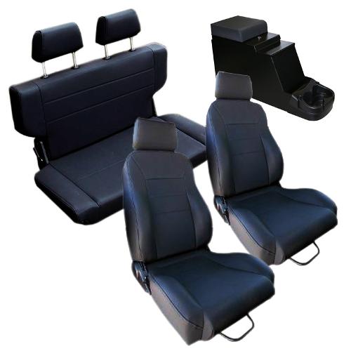 Custom Front and Rear Seats w/Center Console, Black, 66-77 Ford Bronco