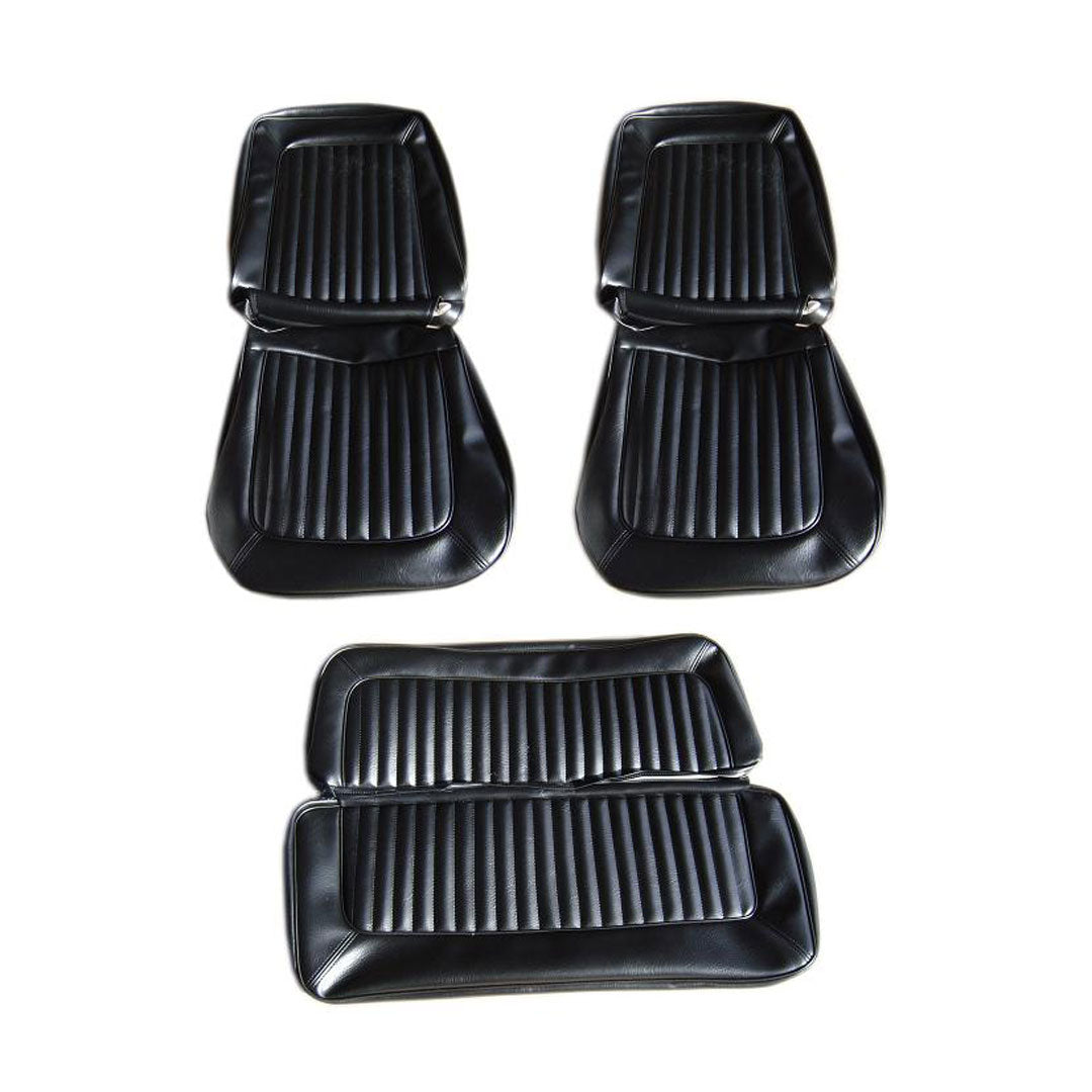 Black Seat Cover Set – Front & Rear (Smooth Center Pleats), 1968-77 Ford Bronco