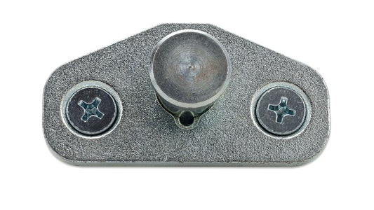 Round metal door striker post with threaded base, front view