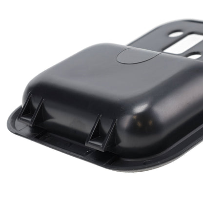 Black steel cup holder for classic Ford Bronco, mounted on door panel, side view