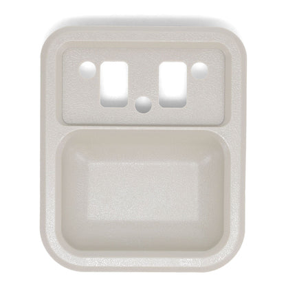 Pair of parchment-colored plastic door cups with textured grip, side view