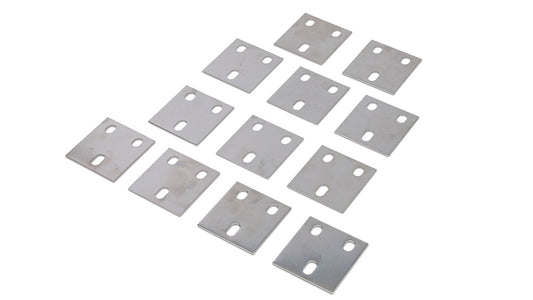 Bronze door hinge shim kit with multiple spacers, front view