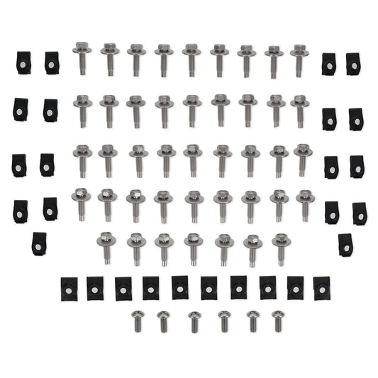 Stainless steel fender and grille bolt kit with clips for Ford Bronco, close-up detail shot