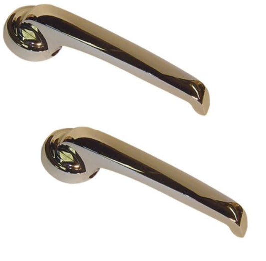 Pair of vintage chrome door handles with textured grip, front view