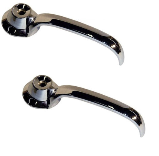 Pair of chrome-plated door handles with textured grip, front view
