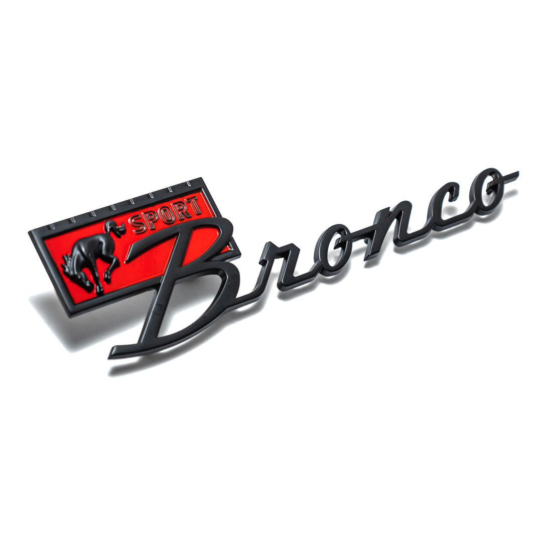 Black Satin Bronco Sport Fender Emblem, 1966-77 Ford Bronco