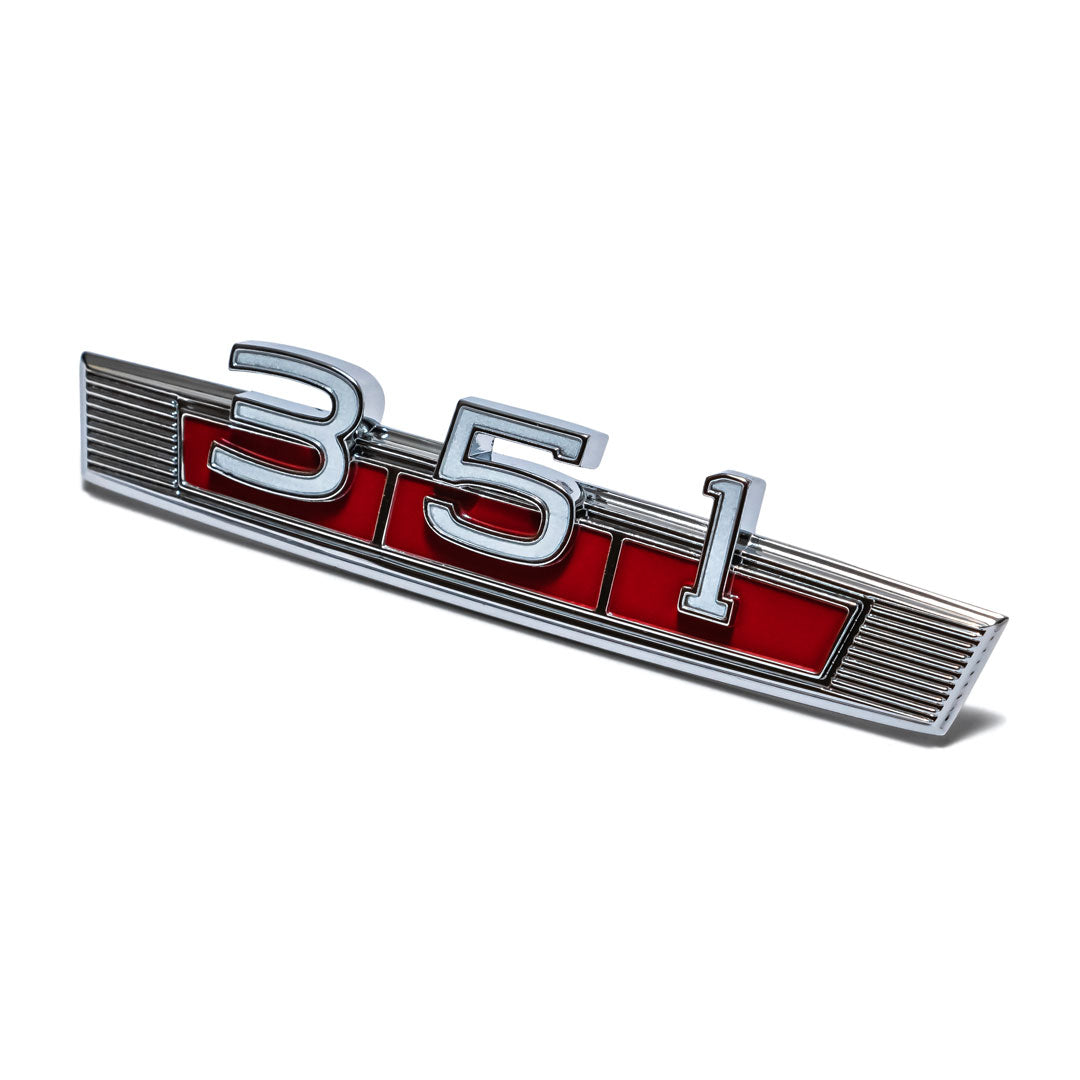351 Engine Fender Script with Red Background, 1969-77 Ford Bronco