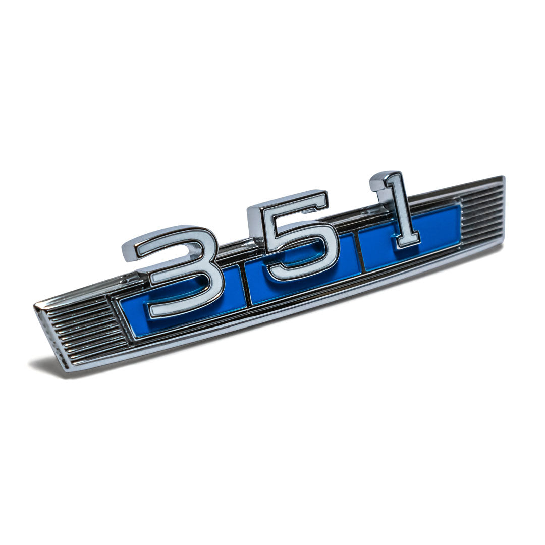 351 Fender Script Emblem w/Blue Background, 1966-77 Ford Bronco