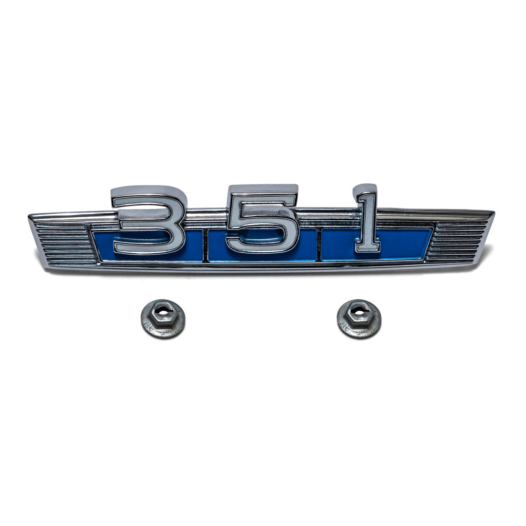 351 Fender Script Emblem w/Blue Background, 1966-77 Ford Bronco