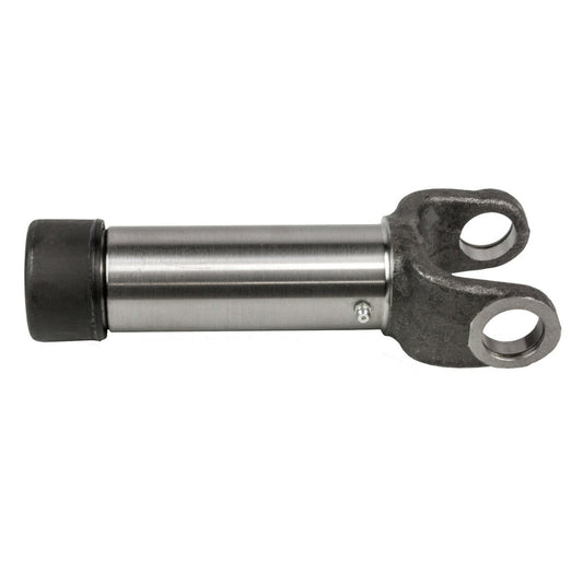 Steel slip yoke for Ford Bronco, side view with splined shaft