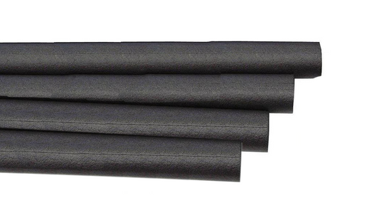 Black foam tube with textured surface, 6-foot length, side view
