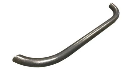 Metal roller bar with black finish and mounting brackets, side view
