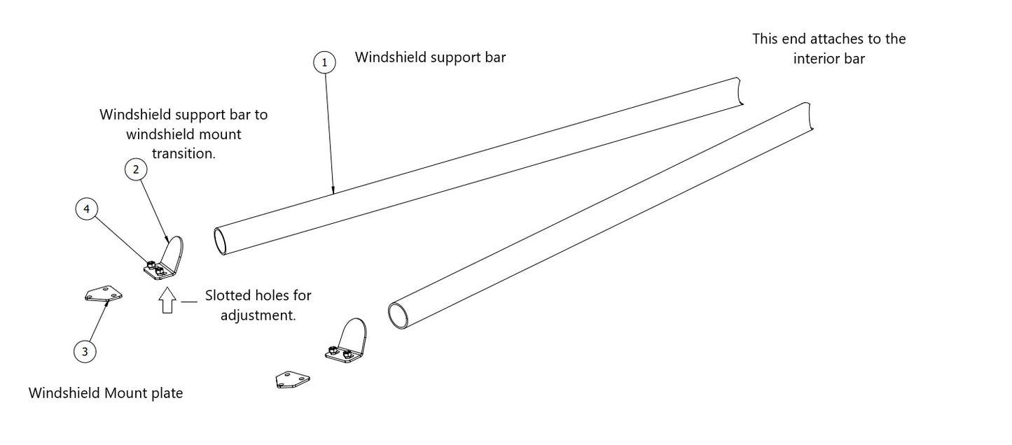 TOMS OFFROAD Weld In Top Windshield Support for Interior Bar