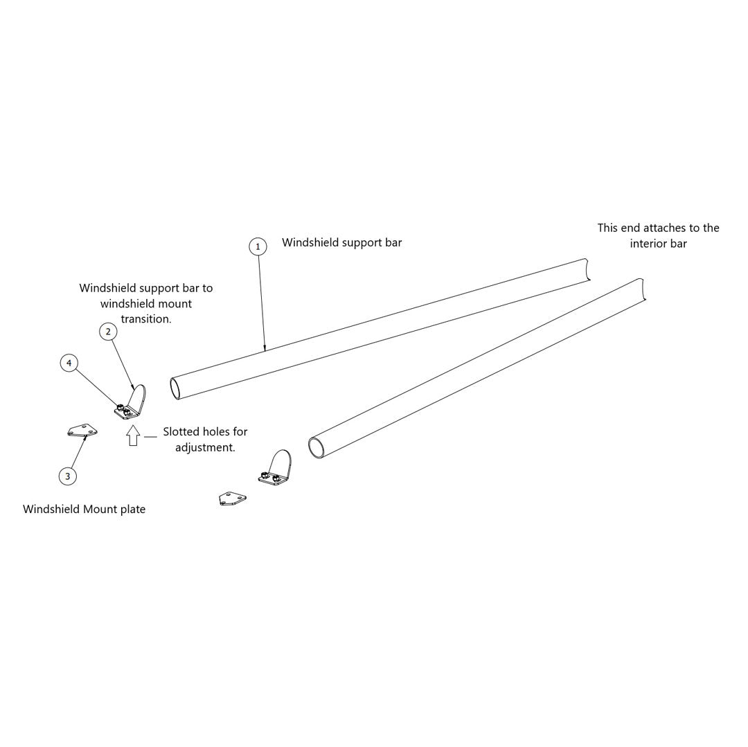 Windshield Frame Support Kit for "Standard" 4-Point Interior Bars, 1966-77 Ford Bronco