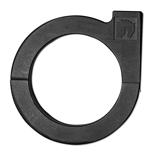 Black offset roll bar clamp with bolt holes, side view