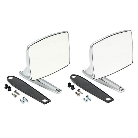 Pair of silver side mirrors with chrome accents, front view