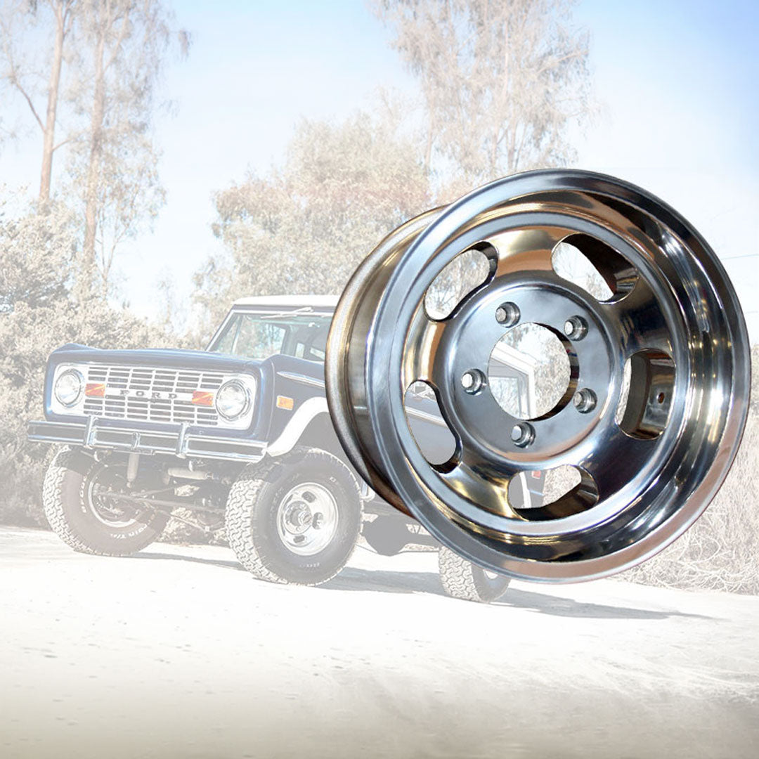 US Mags Slotted Indy Wheel, Polished Aluminum, 15x7, 5x5.5 Bolt Pattern, 1966-77 Ford Bronco