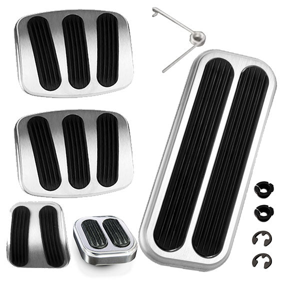 Silver BILLET Pedal Pad Kit w/Rubber Inserts, Manual Trans