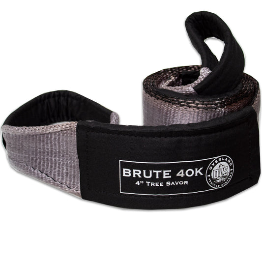 Gray 4-inch tow strap with black reinforced ends, coiled flat view
