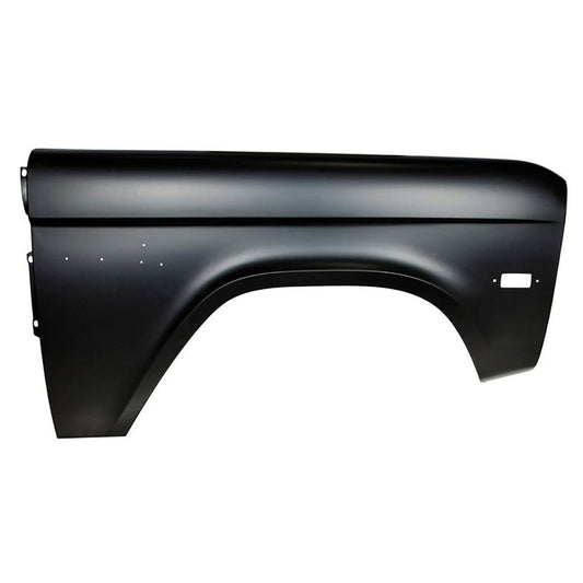 Bronze front fender with emblem holes and marker light cutout for 1970s Ford Bronco, side view