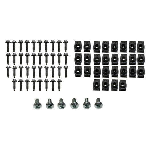Set of chrome-plated bolts and clips for Ford Bronco front grille installation, side view