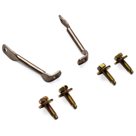 Pair of stainless steel front fender support brackets for Ford Bronco, angled view
