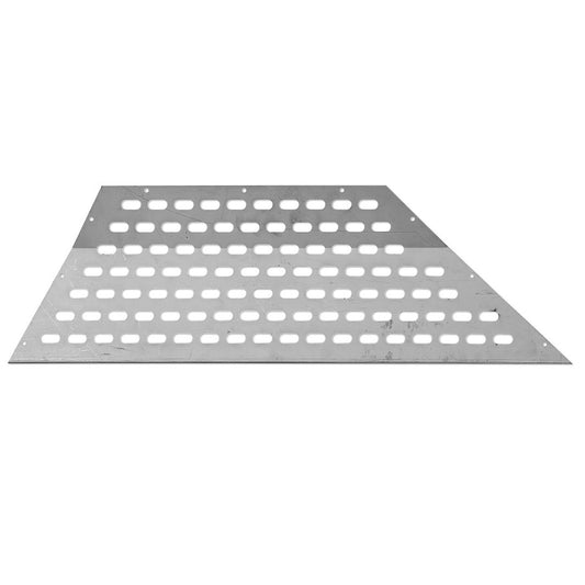Black steel wheel well panel with vented design, side view