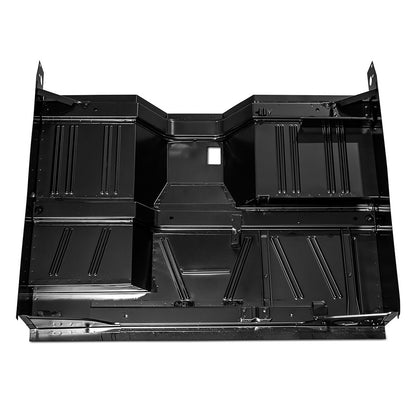 Bronze metal floor pan assembly with bolt holes, front view