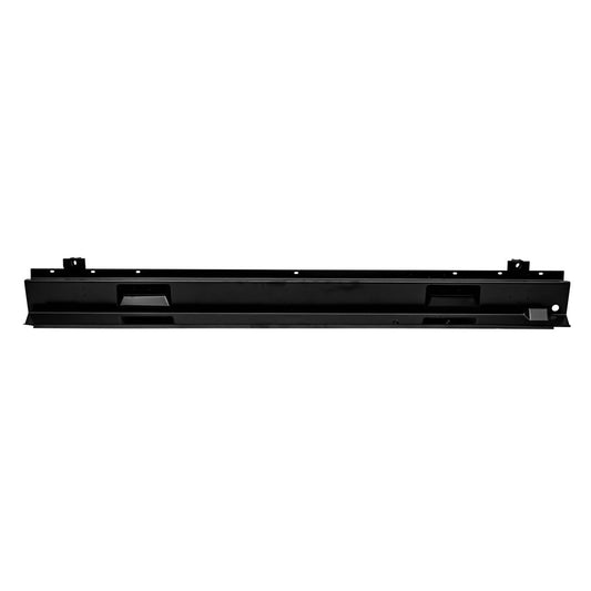 Black metal windshield cowl mount panel with bolt holes, front view