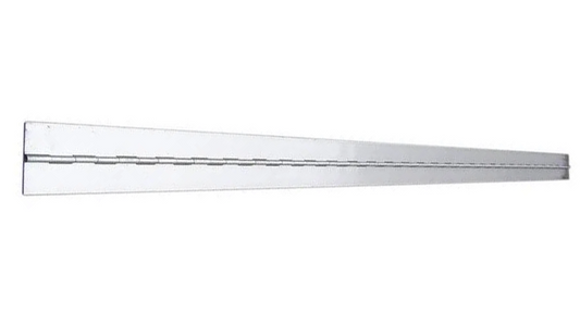 Stainless steel windshield hinge with mounting holes, front view