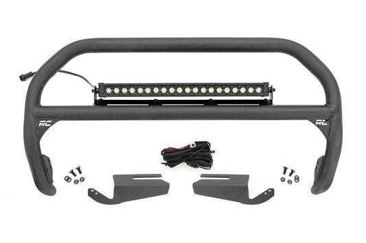 Nudge Bar w/20” Black Single Row LED Light Bar & DRL for OE Modular Bumper - 21-24 Bronco