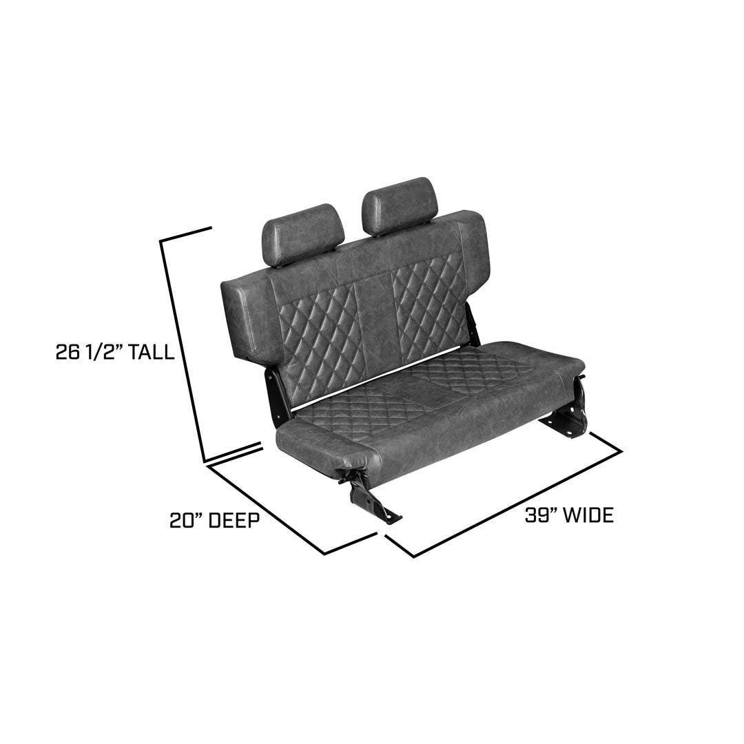 Beige parchment vinyl Bronco seats with diamond stitching, front and rear set