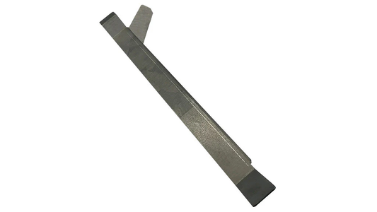 Black metal wheel well brace with bolt holes, front view