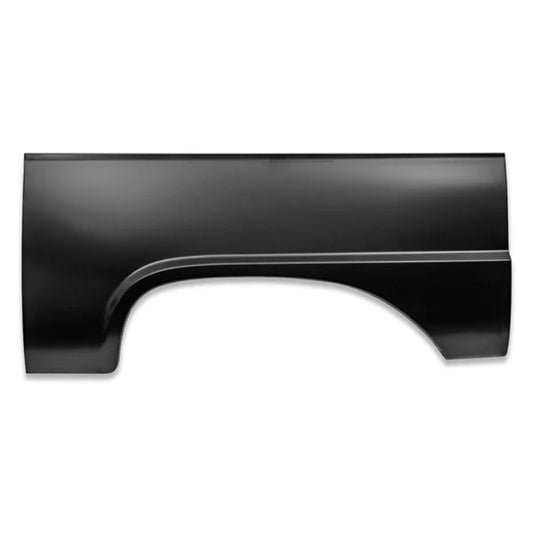 Dented driver side lower quarter panel, close-up view