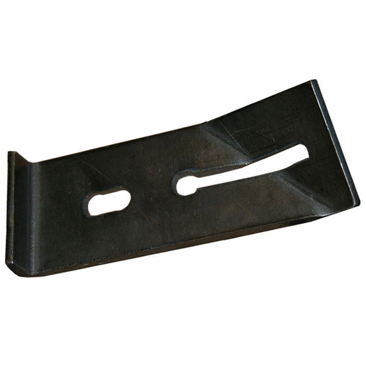 Black steel tire carrier bracket with mounting holes, side view