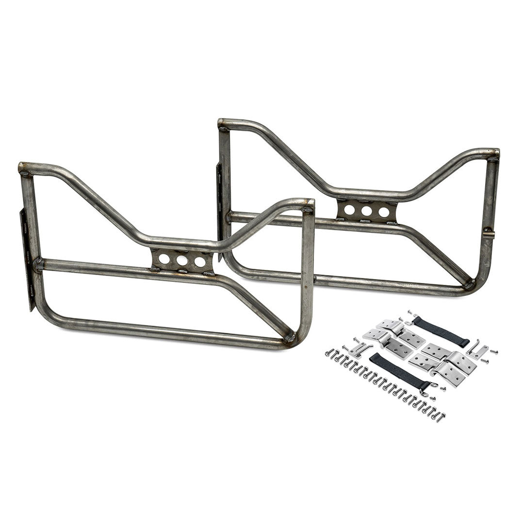 Black steel trail doors with stainless steel quick-release hinges for Ford Bronco, side view