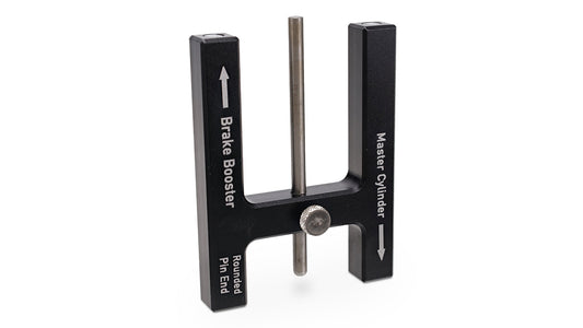 Metal master cylinder depth gauge with measurement markings, side view