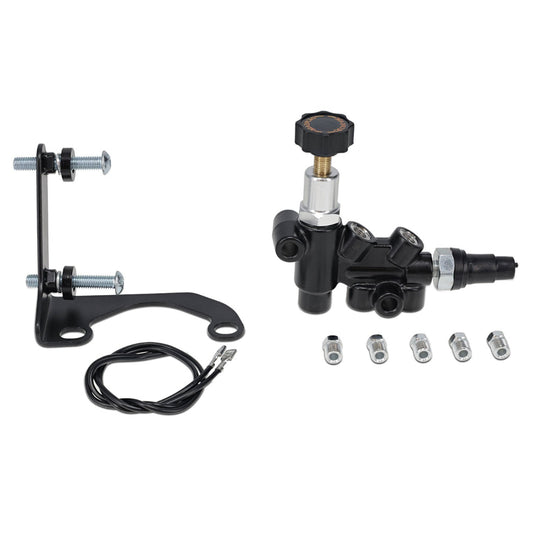 Adjustable brake proportioning valve with mounting bracket, side view