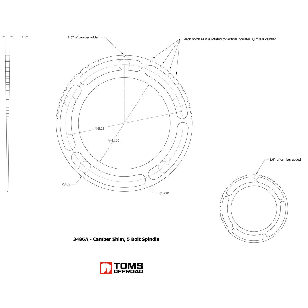 5 Bolt Spindle Camber Shim, Each