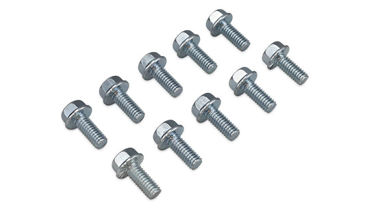 Set of 10 silver differential cover bolts with hexagonal heads, front view